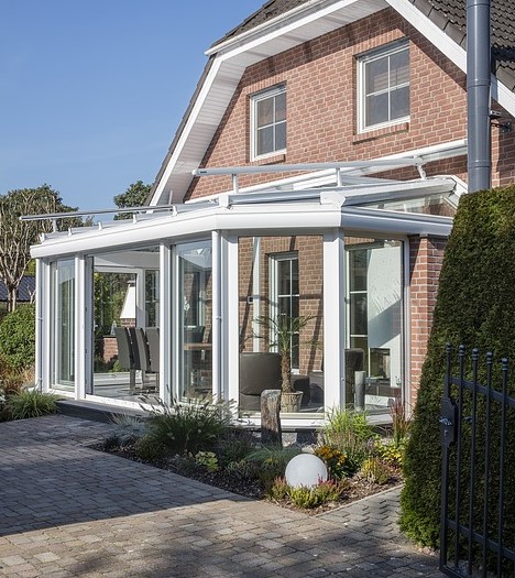 Wintergarten Eckig weiß Metallbau Schaefer